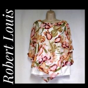 Robert Louis Floral Shawl/Poncho Top Size Large